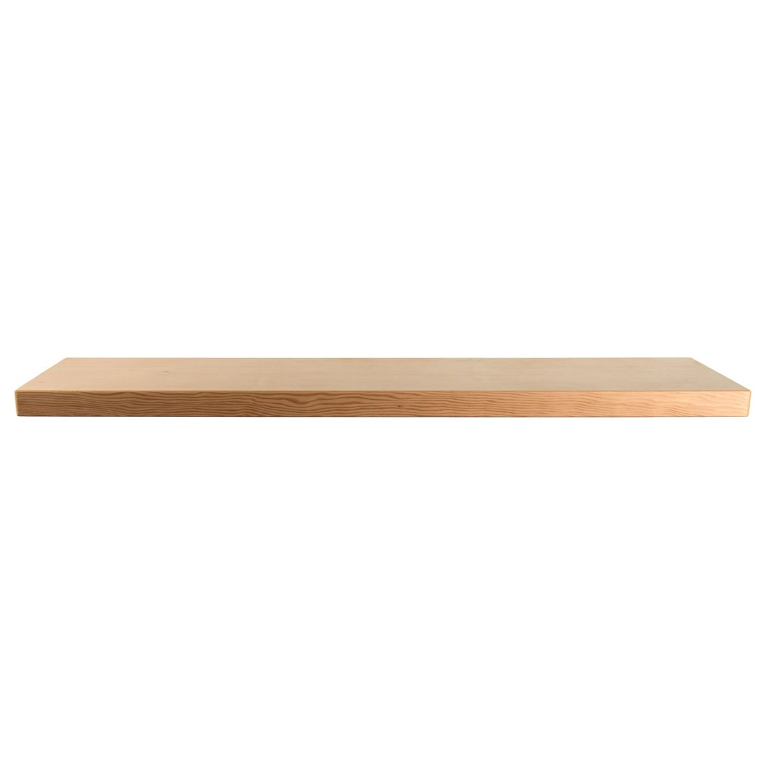 Zwevende oregon pine wandplank in de maat 1000x250x38mm, behandeld met lak.